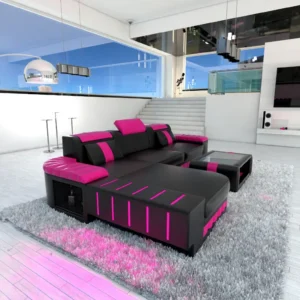 Kunstleder Ecksofa Belvedere mit Ottomane L-Form S