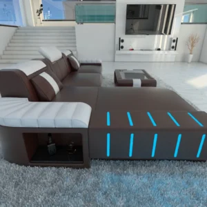 Kunstleder Ecksofa Belvedere mit Ottomane L-Form S