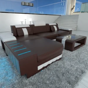 Kunstleder Ecksofa Belvedere mit Ottomane L-Form S