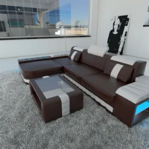 Kunstleder Ecksofa Belvedere mit Ottomane L-Form S