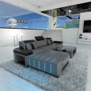 Kunstleder Ecksofa Belvedere mit Ottomane L-Form S