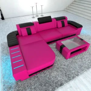 Kunstleder Ecksofa Belvedere mit Ottomane L-Form S