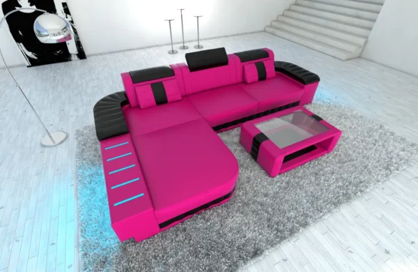 Kunstleder Ecksofa Belvedere mit Ottomane L-Form S