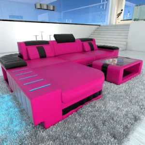 Kunstleder Ecksofa Belvedere mit Ottomane L-Form S