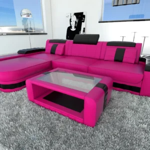 Kunstleder Ecksofa Belvedere mit Ottomane L-Form S