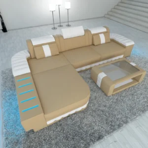 Kunstleder Ecksofa Belvedere mit Ottomane L-Form S