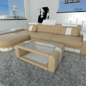 Kunstleder Ecksofa Belvedere mit Ottomane L-Form S
