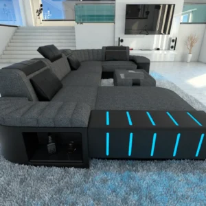 Webstoff Wohnlandschaft Belvedere mit Ottomane U-Form L Mini