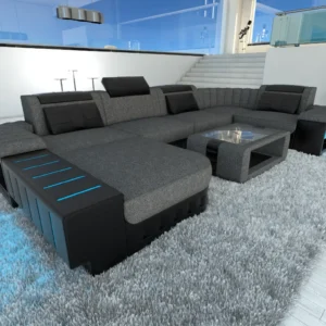 Webstoff Wohnlandschaft Belvedere mit Ottomane U-Form L Mini