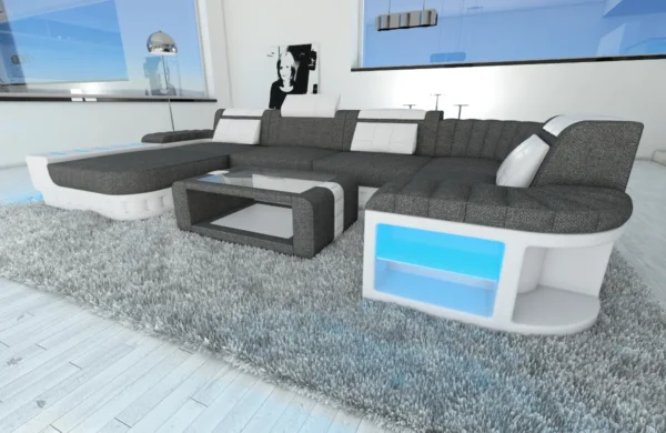 Webstoff Wohnlandschaft Belvedere mit Ottomane U-Form L Mini – Bild 40