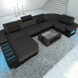 Webstoff Wohnlandschaft Belvedere mit Ottomane U-Form L Mini