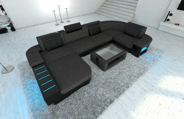 Webstoff Wohnlandschaft Belvedere mit Ottomane U-Form L Mini – Bild 43