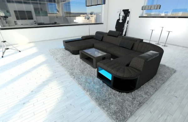 Webstoff Wohnlandschaft Belvedere mit Ottomane U-Form L Mini – Bild 47