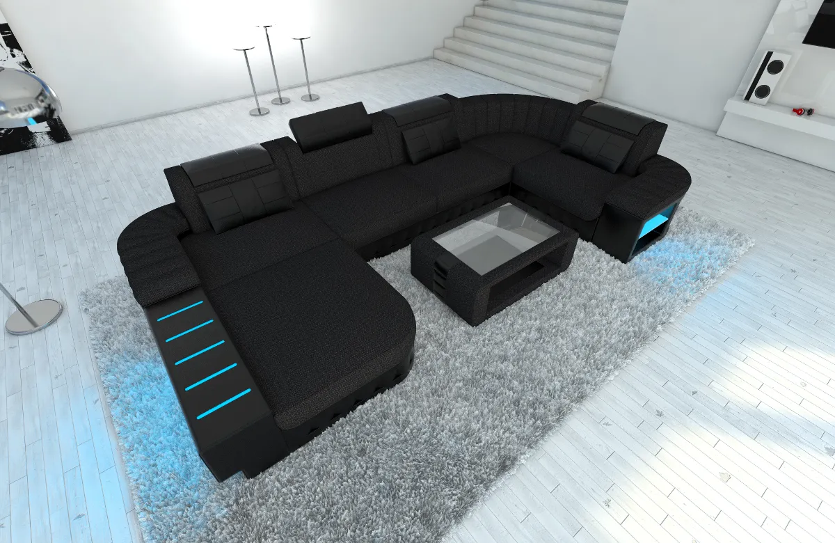 Webstoff Wohnlandschaft Belvedere mit Ottomane U-Form L Mini