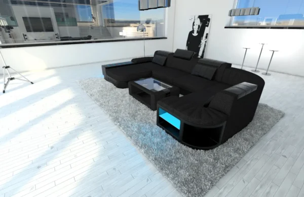 Webstoff Wohnlandschaft Belvedere mit Ottomane U-Form L Mini – Bild 5