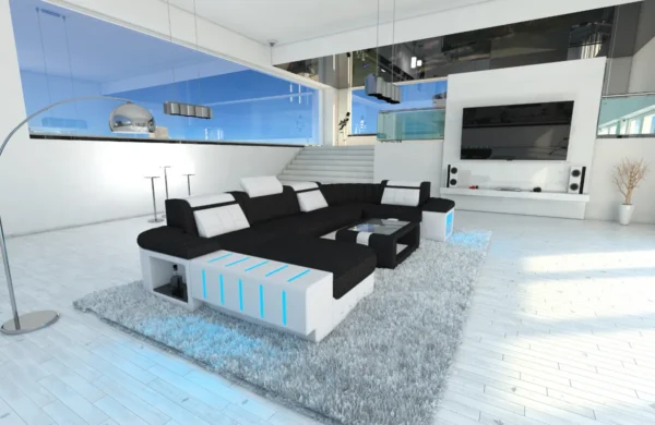 Webstoff Wohnlandschaft Belvedere mit Ottomane U-Form L Mini – Bild 60