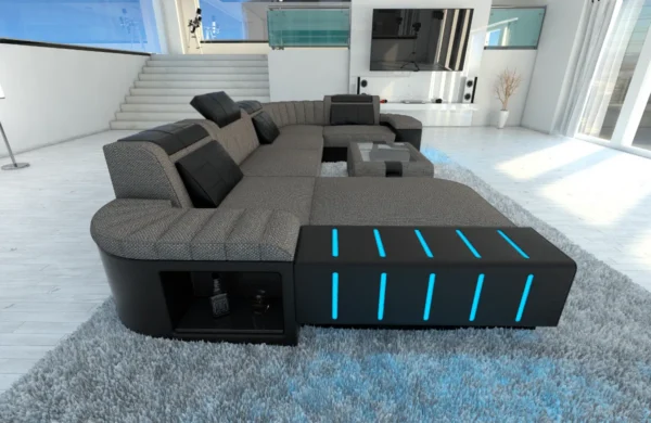 Webstoff Wohnlandschaft Belvedere mit Ottomane U-Form L Mini – Bild 14