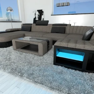 Webstoff Wohnlandschaft Belvedere mit Ottomane U-Form L Mini