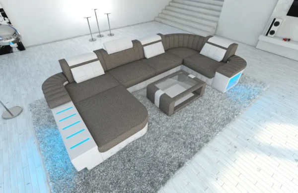 Webstoff Wohnlandschaft Belvedere mit Ottomane U-Form L Mini – Bild 7