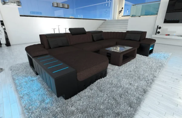 Webstoff Wohnlandschaft Belvedere mit Ottomane U-Form L Mini – Bild 21