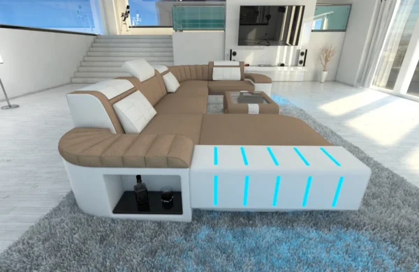 Mikrofaser Wohnlandschaft Belvedere mit Ottomane U-Form L – Bild 14