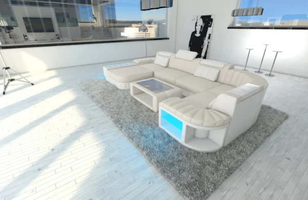 Mikrofaser Wohnlandschaft Belvedere mit Ottomane U-Form L – Bild 5