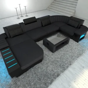 Mikrofaser Wohnlandschaft Belvedere mit Ottomane U-Form L