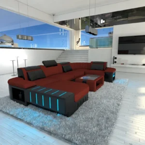 Mikrofaser Wohnlandschaft Belvedere mit Ottomane U-Form L