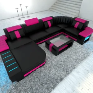 Kunstleder Wohnlandschaft Belvedere mit Ottomane U-Form L Mini