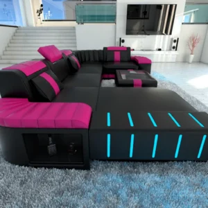 Kunstleder Wohnlandschaft Belvedere mit Ottomane U-Form L Mini