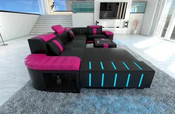 Kunstleder Wohnlandschaft Belvedere mit Ottomane U-Form L Mini – Bild 14