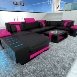 Kunstleder Wohnlandschaft Belvedere mit Ottomane U-Form L Mini