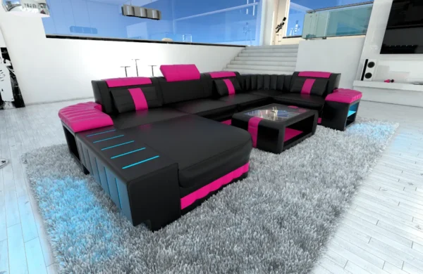 Kunstleder Wohnlandschaft Belvedere mit Ottomane U-Form L Mini – Bild 15
