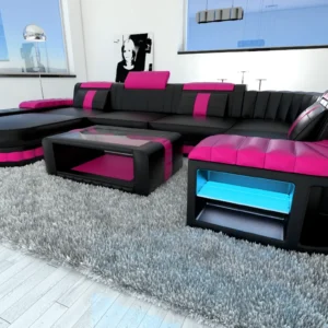 Kunstleder Wohnlandschaft Belvedere mit Ottomane U-Form L Mini
