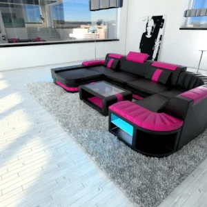 Kunstleder Wohnlandschaft Belvedere mit Ottomane U-Form L Mini