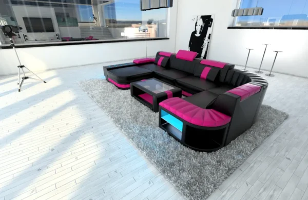Kunstleder Wohnlandschaft Belvedere mit Ottomane U-Form L Mini – Bild 17