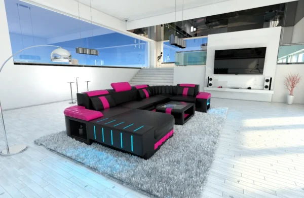 Kunstleder Wohnlandschaft Belvedere mit Ottomane U-Form L Mini – Bild 18