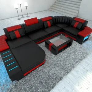 Kunstleder Wohnlandschaft Belvedere mit Ottomane U-Form L Mini