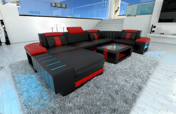 Kunstleder Wohnlandschaft Belvedere mit Ottomane U-Form L Mini – Bild 21