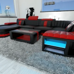 Kunstleder Wohnlandschaft Belvedere mit Ottomane U-Form L Mini