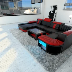 Kunstleder Wohnlandschaft Belvedere mit Ottomane U-Form L Mini