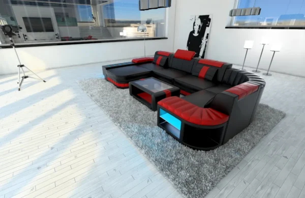 Kunstleder Wohnlandschaft Belvedere mit Ottomane U-Form L Mini – Bild 23
