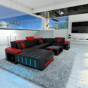 Kunstleder Wohnlandschaft Belvedere mit Ottomane U-Form L Mini