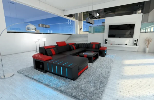 Kunstleder Wohnlandschaft Belvedere mit Ottomane U-Form L Mini – Bild 24