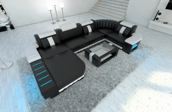 Kunstleder Wohnlandschaft Belvedere mit Ottomane U-Form L Mini – Bild 25