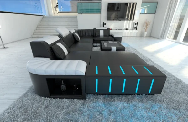 Kunstleder Wohnlandschaft Belvedere mit Ottomane U-Form L Mini – Bild 26