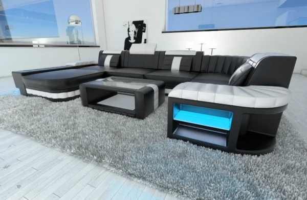 Kunstleder Wohnlandschaft Belvedere mit Ottomane U-Form L Mini – Bild 28