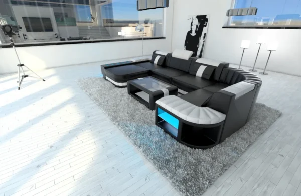 Kunstleder Wohnlandschaft Belvedere mit Ottomane U-Form L Mini – Bild 29