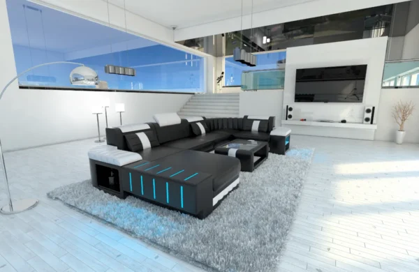 Kunstleder Wohnlandschaft Belvedere mit Ottomane U-Form L Mini – Bild 30