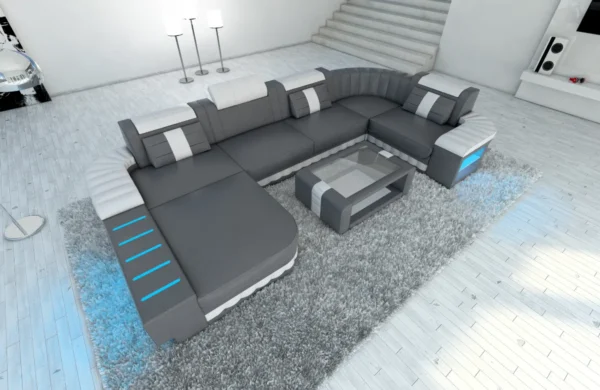 Kunstleder Wohnlandschaft Belvedere mit Ottomane U-Form L Mini – Bild 7